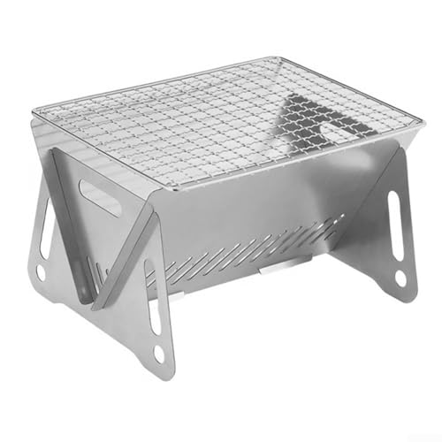 Folding Campfire Grill, Portable BBQ Grill Heating Stove Camping BBQ Grill Net Firewood Stove Grilling Rack for Outdoor Open Flame Cooking