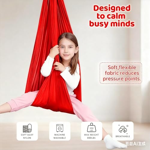 Image of Sensory Swing for Kids & Adults, Therapy Swing with 360 Swivel Hanger Kit for Autism, ADHD, SPD, Snuggle Swing Holds up to 300lbs has a Calming Effect on Children with Sensory Needs (Red)