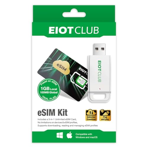 EIOTCLUB eSIM Card & Reader Bundle - Physical eSIM Card for Unlocked Android/iPhone/Router, Unlimited Downloads, Global Travel (USA/Europe/200+ Countries), Windows & macOS Support