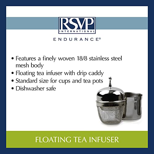 Rsvp International Endurance Collection Tea Accessories, Stainless Steel & Dishwasher Safe, Large Mesh Floating Infuser, 0.5-Cup Capacity, Stainless Steel #TOP5