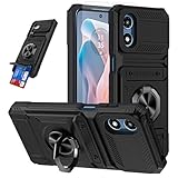 Furiet Phone Case for Motorola Moto G Play 2024 4G with Tempered Glass Screen Protector Card Slots Ring Stand Soft Silicone Bumper Hybrid Two Layer Defender for XT2413V XT2413-1 64GB Women Black