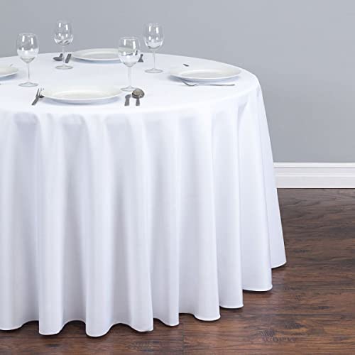 Sparkles Make It Special Leading Linens 5-Pcs 108" Inch Round Polyester Cloth Fabric Linen Tablecloth - Wedding Reception Restaurant Banquet Party - Machine Washable - White #TOP1