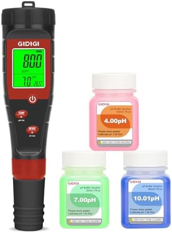 pH Messgerät für Hydrokulturwasser, Digitaler pH Tester für Wasser, TDS Tester EC PPM Test für Pflanzennährstoffe, 4-in-1 Messgerät für Leitfähigkeit, pH Stift für Trinkwasser, DWC, Zimmerpflanzen