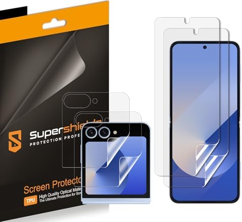 Supershieldz (2 Pack) Designed for Samsung Galaxy Z Flip 6 / Z Flip 7 FE (2 Main Screen and 2 Front Screen) Screen Protector, High Definition Clear Shield (TPU)