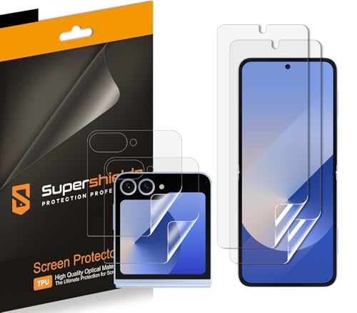 Supershieldz (2 Pack) Designed for Samsung Galaxy Z Flip 6 / Z Flip 7 FE (2 Main Screen and 2 Front Screen) Screen Protector, High Definition Clear Shield (TPU)