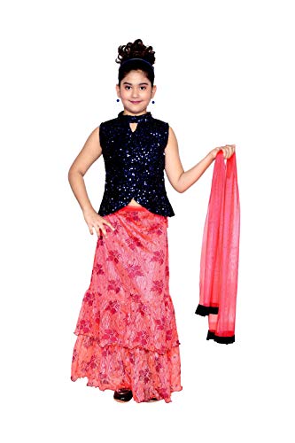 Image of ZOOBA Girl's Banarasi Silk with Jaal Readymade Lehenga Choli with Dupatta (SSG0095 Red 5 Years-6 Years)