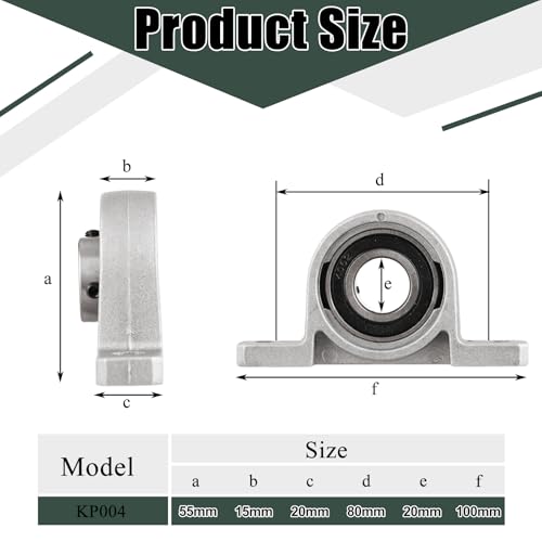 MIVIDE 8 Stück KP004 Stehlager Gehäuselager 20mm, Flanschbohrung, Kugellager Lagerbock, Silber Zinklegierung Wellenlager, Lagerbock Stehlager 20mm für Druckmaschinen, 3d - Drucker