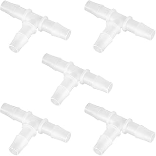 Quickun 1/4" Hose Barb T Shaped Tee Type 3 Way Equal Barbed Fitting Plastic Joint Splicer Mender Union Adapter for Air Line Tube Hose (Pack of 5)