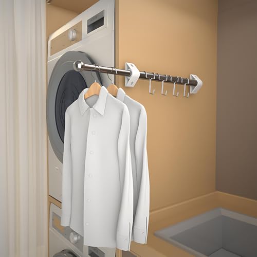 AuraThreads 13 inch Valet Rod for Closets Heavy Duty Extendable Clothing Rail Slide Out Pull Out Clothes Hanger with 4 Hooks - Thumbnail 3