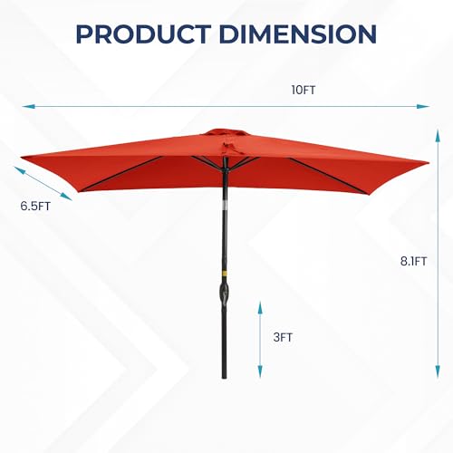 Wisteria Lane Patio Umbrella, Rectangular Patio Umbrella, Metal Pole Square Outdoor Umbrella with Crank and Push Button Tilt, Large Outdoor Umbrella with Polyester Canopy, Red by Wisteria Lane - Used condition - Image 5