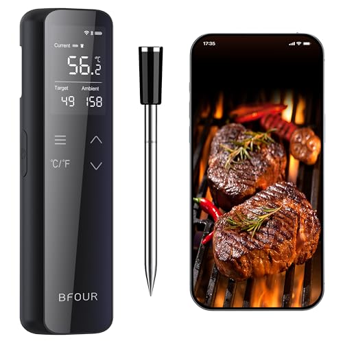 BFOUR WiFi & Bluetooth Fleischthermometer Grillthermometer mit 6 Sensoren 3 Connect-Modell App-Steuerung IP67 Wasserdicht Bratenthermometer für Raucher Grill Ofen & Küche