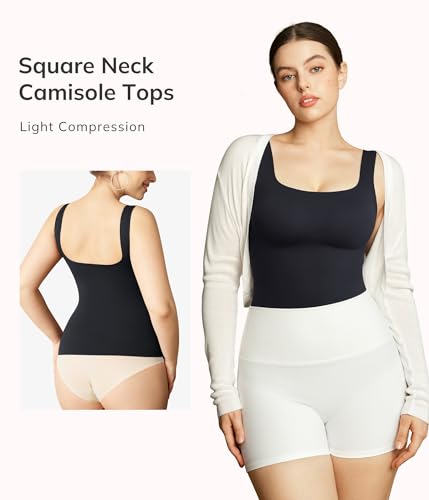 LODAY Compression Tank Tops for Women Shapewear Tummy Control Square Neck Camisole Cami Tops2