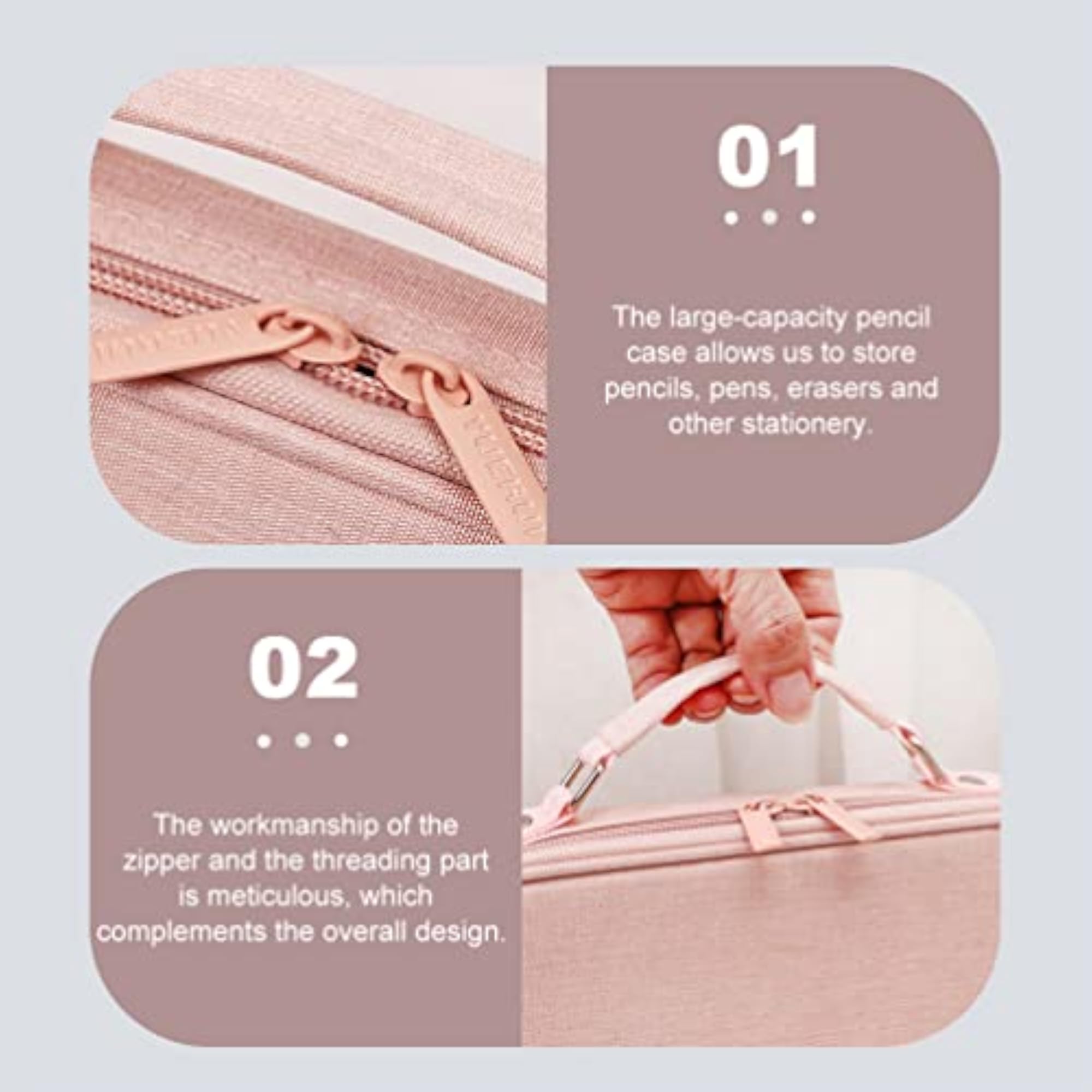 Large Capacity Pink Zipper Pencil Case for School Office