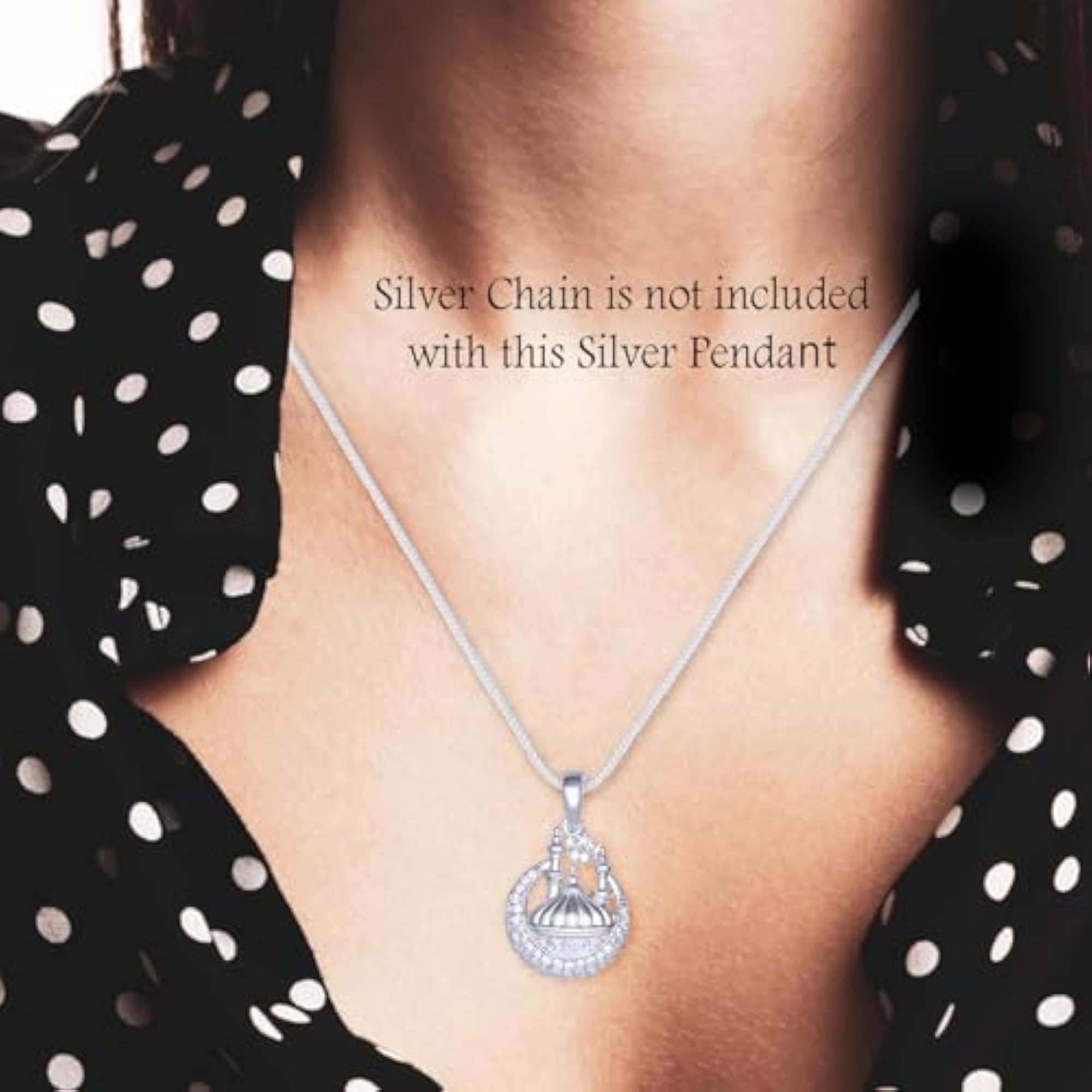Women's 925 Sterling Silver Mosque & Moon CZ Pendant