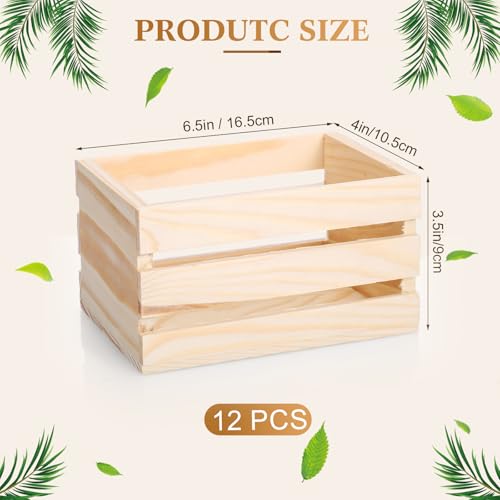 Roowest 12 Pcs 6.5\'\' Small Wooden Crates for Crafts Unfinished Wood Crate Wood Basket Unfinished Wood Craft for Display Home Bathroom Arts Milk Wine Towel Toys