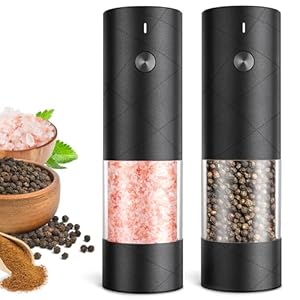 Electric Salt and Pepper Grinder Set, Rechargeable Automatic Pepper Mill Grinder with LED Light, Adjustable Coarseness shakers, One-Hand Operation for Kitchen