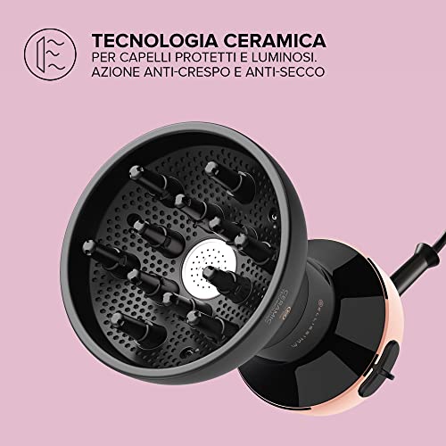 Bellissima Imetec My Pro Imetec Diffon Ceramic, Diffusore ad Aria Calda per Capelli Ricci, Tecnologia Ceramica, 700 W, 2 Combinazioni Aria/Temperatura, Asciugatura Delicata Senza Effetto Crespo