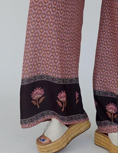 Womens Wide Leg Printed Pants with Stretch Drawstring Waist and Side Pockets Boho Lounge Casual Trousers4