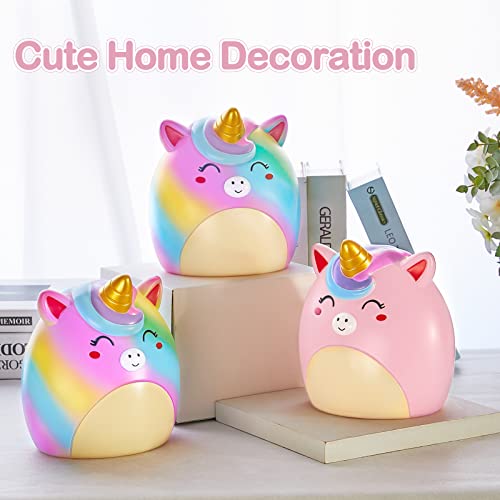 Piggy Bank Girls Unicorn Piggy Banks Cute Unbreakable Resin Coin Money Bank With Stickers Bracelet Set For Kids Toddlers, Rainbow #TOP6
