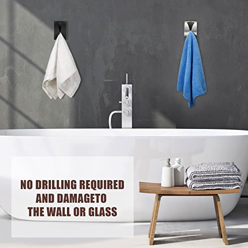 Boao Self Adhesive Towel Hook Holder Grabber Stainless Steel Kitchen Dish Towel Hook Mount Non Drilling Towel Hangers Rack Hand Towel Hook Tea Towel Holders Bathroom Kitchen (Black, Silver,4 Pcs) #TOP1
