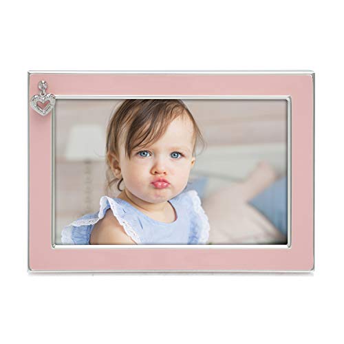 Mimosa Moments Silver Plated Metal Baby Picture Frame With Pink Enamel And A Heart Charm (4X6, Silver & Pink) #TOP1