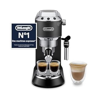 De’Longhi Dedica Style - Perfetto Machine à Expresso Compacte, Mousseur de Lait Manuel pour Expresso et Cappuccino, Compatible Dosettes ESE, Panneau de Commande à Boutons, Largeur 15cm, Noir(EC685.BK)
