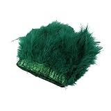 flecos verdes  joyMerit 2 Metros Pavo Marabú Hackle Pluma Flecos Recortar Cinta de Satén para Coser Manualidades Disfraces Decoración de Vestidos - 12-16 Cm de Ancho - de Color Verde Oscuro, Individual