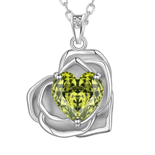 Image of Aurora Tears Love Heart Rose Necklaces 925 Sterling Silver Pendant Necklace with Rose Cut CZ August Birthstone Jewelry for Women DP0393A