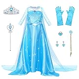 URAQT Elsa Kostüm Kinder Mädchen, 9-teiliges Set Elsa Kleid Kinder mit Krone Diadem Handschuhe Zauberstab für Halloween Weihnachten Verkleidung Karneval Geburtstag Party