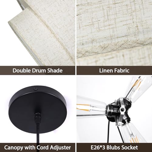 Drum Pendant Light 18" Double Drum Dining Room Light Fixture 3-Light Drum Chandeliers - Image 5