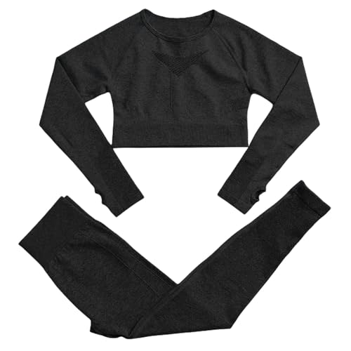 BAODANWUXIAN Conjunto Deportivo Sets De Entrenamiento De Gimnasio para Mujeres 2 Piezas Cosco Sin Costura Cortada Top De Cintura Alta Leggings De Yoga Acanalado-Camiseta-L