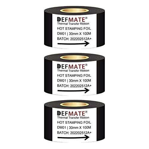 Image of 3 Rolls 30mm x 100m Black Hot Stamping Foil Thermal Transfer Ribbon Resin for Coder Printer Machine, Black Color Ribbon for Coding Machine (Black-3pcs)