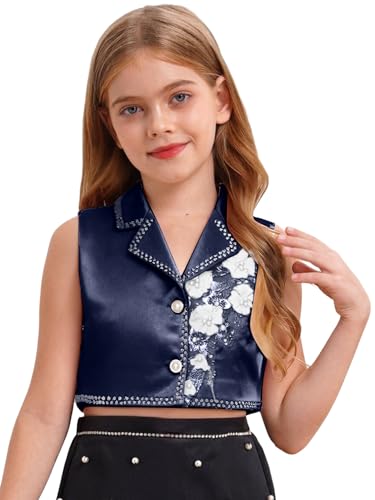 TiaoBug Kids Girls Satin Vest Crop Tank Tops Dressy Waistcoat for Wedding Party Flower Dress Coat Jacket