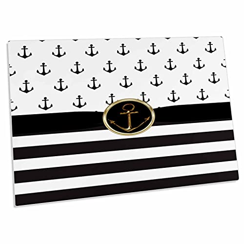 3dRose Desk Pad con anclas náuticas y rayas negras y blancas