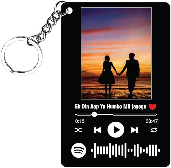 LUCKY GIFTS | Personalized Spotify Music Keychain with Photo & Song – Custom Engraved Acrylic Key Chain for Couple, Friends & Gifts (Black, Customizable)