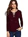 SheIn Women's Eyelet Lace Up Long Sleeve T-shirt Casual Tee Small Burgundy