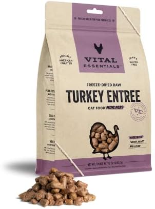 Vital Essentials Freeze Dried Cat Food, Turkey Mini Nibs 12 oz