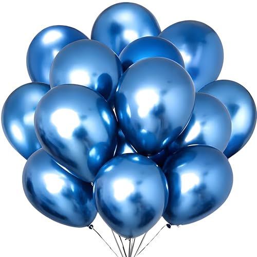 Image of Chrome Balloon for Birthday Decoration Kit Metallic Blue & Silver 20 pcs Latex Glossy Finish Party Balloons for Wedding, Anniversary Celebration 10 Inch Helium & Air Supported