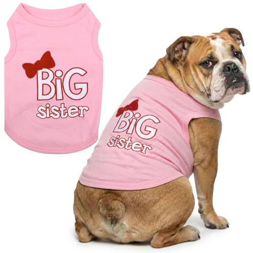 Parisian Pet Dog Shirt – 100% Cotton Shirts for Large Dogs – Pink Sleeveless Pet Clothes – Lightweight and Breathable Dog Apparel – Girl Big Sister Dogs Clothes - Stretchy Pet T Shirts