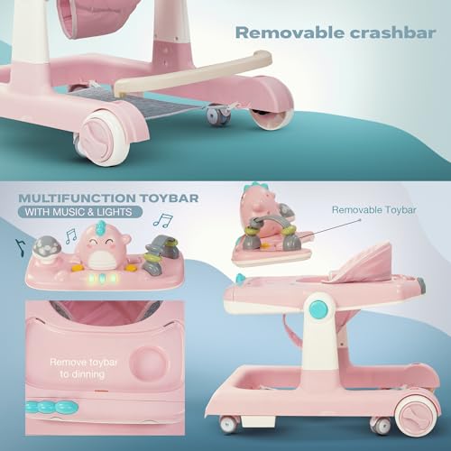 Image of Baybee Baby Walker for Kids with Height Adjustable & Tray, Activity Walker for Baby with Musical Toy Bar (Flix Pink)