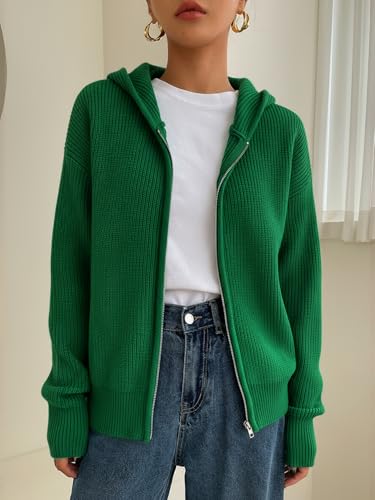 Image of SOLY HUX Zip Up Cardigan for Women Hooded Cardigan Sweater Knitted Drop Shoulder Fall Clothes Winter Hoodies Outerwear