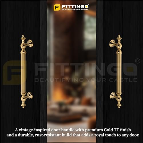 Image of Vintage Royal Main Door Handle | 12 Inch Premium Pull Push Handle for Home, Office, Hotels & Villas | Stainless Steel Gold TT Finish |Hole to Hole 300mm | 3 Years Warranty
