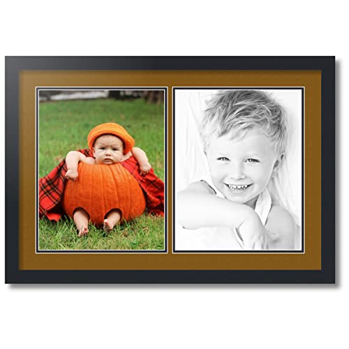 ArtToFrames Collage Photo Frame Double Mat with 2-11x14 inch Openings with Black Frame and Coronado Top Mat