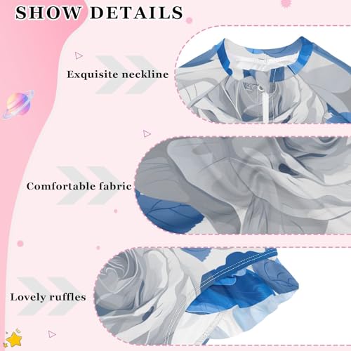 Girls One Piece Swimsuits Long Sleeve Swimsuit Zipper Bathing Suits Blue White Roses Flwoer3