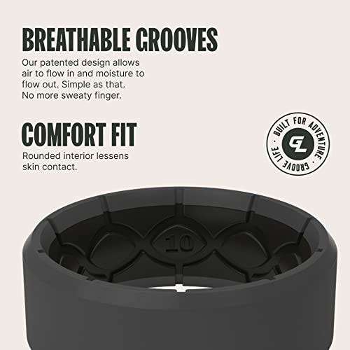 Groove Life Zeus Edge Midnight Black/Deep Stone Grey Silicone Ring Loadout Breathable Rubber Wedding Rings For Men, Lifetime Coverage, Unique Design, Comfort Fit Ring - Size 11 #TOP2