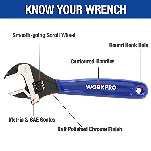 Workpro 2-Piece Adjustable Wrench Set, 6-Inch & 10-Inch, Extra-Wide Jaw Black Oxide Wrench, Metric & Sae Scales, For Home, Garage, Workshop And Diy #TOP1