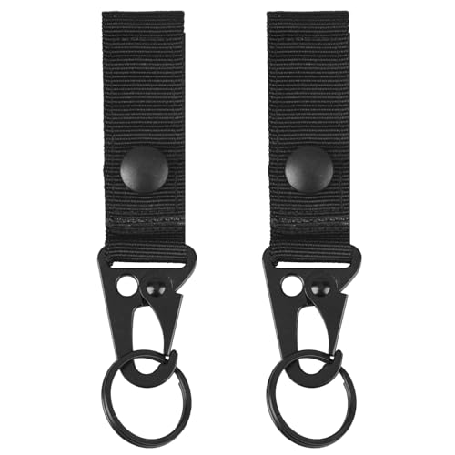 TRIWONDER 2 Pcs Llaveros Tácticos Multifuncional Mosquetón Nylon Alta Resistencia Clip para Llevaro con Hebilla Molle para Colgar Camping Mochila al Aire Libre (A - Negro - 2 Pcs)