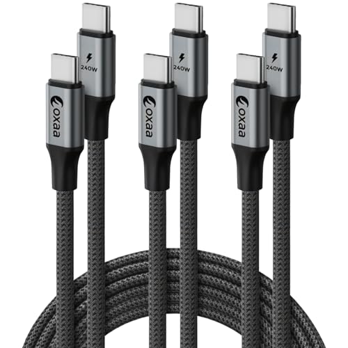 OXAA USB to USB C Cable 2m (6.6ft) 60W PD USB C Charger, Fast Charger Braided Cord Competible for iPhone 17 16 15 Pro Max, Samsung Galaxy S25, iPad, MacBook Air, Nintendo Switch - 3-Pack, Black by OXAA - Used condition - US$14.49