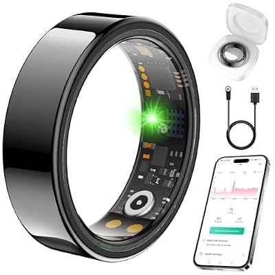 Smart Ring for Women Men Fit Ring with Sleep Monitor, Heart Rate, Blood Oxygen Step Counter, IP68 Waterproof Fitness Ring, No Subscription Fee, Compatible with iOS & Android (Black, 8#)