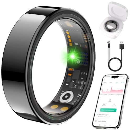 スマートリング レディース メンズ 健康トラッカー 睡眠モニター付き 心拍数 血中酸素ステップカウンター IP68防水フィットネスリング 登録料なし iOS&Android対応 (ブラック, 12#)（Amazon）